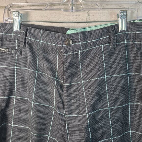 SPLIT USA MENS SHORT BLACK GRAY SM HOUNDSTOOTH PRINT TEAL ACCENT SIZE 36 EUC - Picture 5 of 8